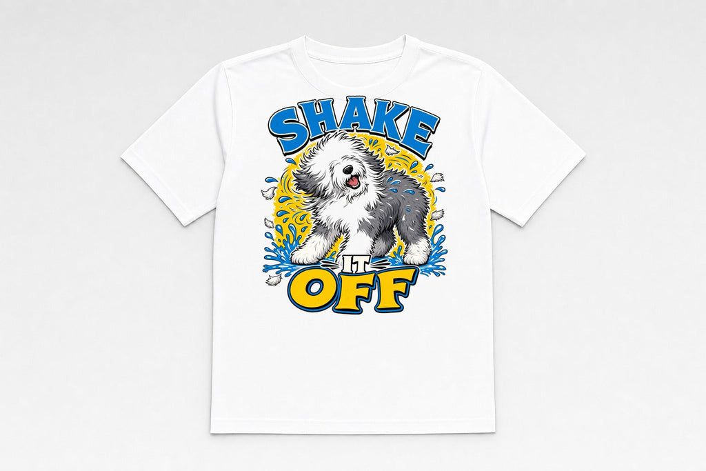 Shake It Off old english sheepdog advice tee - shirt mockup