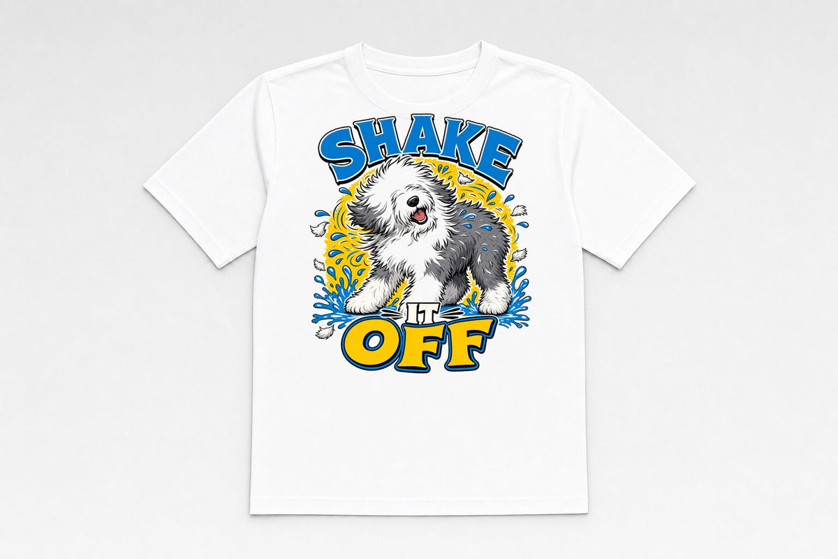 Shake It Off old english sheepdog advice tee - shirt mockup